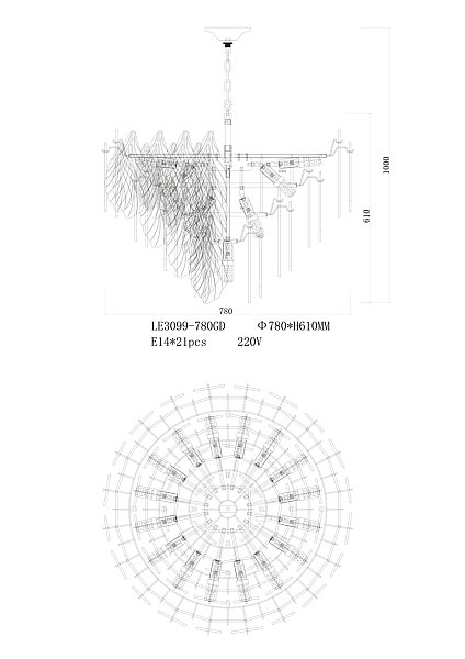Подвесная люстра LEON Adele LE3009/780 GD