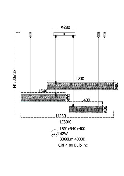 Светильник подвесной LEON Celine LE3010/800L-3L GD