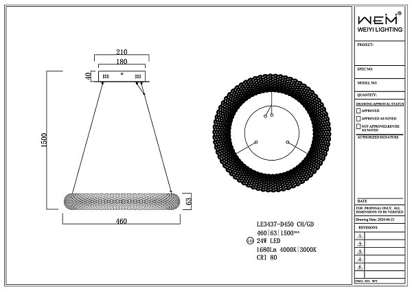 Подвесная люстра LEON Juliana LE3437-D450 GD