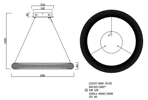 Подвесная люстра LEON Juliana LE3437-D600 CH