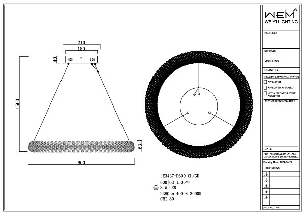 Подвесная люстра LEON Juliana LE3437-D600 GD