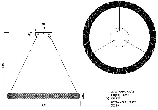 Подвесная люстра LEON Juliana LE3437-D800 CH