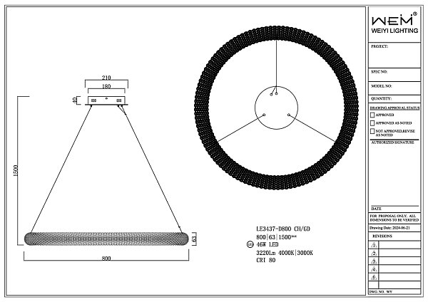 Подвесная люстра LEON Juliana LE3437-D800 GD