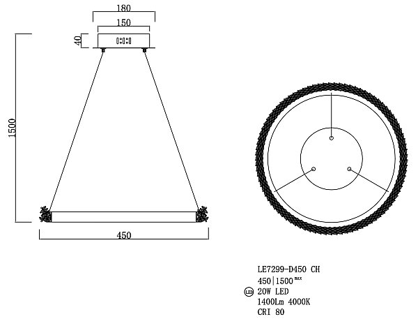 Подвесная люстра LEON Yvet LE7299-D450 CH
