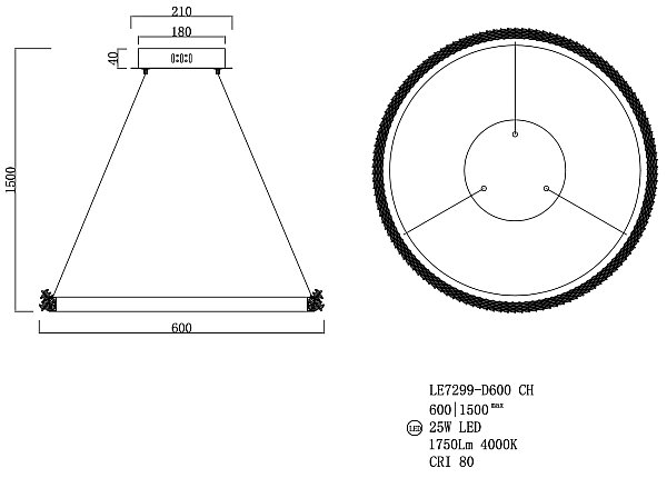 Подвесная люстра LEON Yvet LE7299-D600 CH
