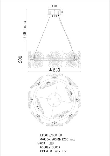 Подвесная люстра LEON Violetta LE3018/600 GD