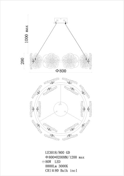 Подвесная люстра LEON Violetta LE3018/800 GD