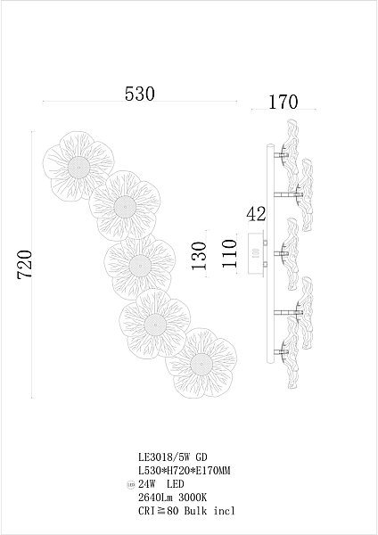 Настенный светильник LEON Violetta LE3018/5W GD
