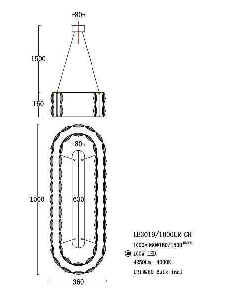 Подвесная люстра LEON MontBlanc LE3019/1000LR CH