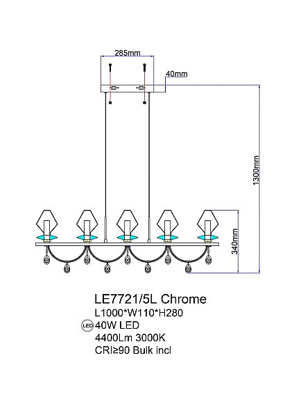 Светильник подвесной LEON Therese LE7721/5L Chrome