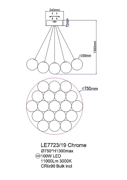 Подвесная люстра LEON Molecule LE7723/19 Chrome