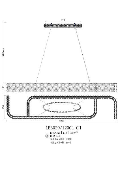 Подвесная люстра LEON Amelie LE3029/1200L CH
