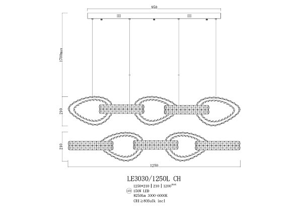 Светильник подвесной LEON Veronique LE3030/1250L CH