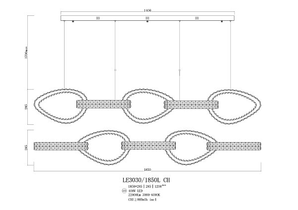 Светильник подвесной LEON Veronique LE3030/1850L CH
