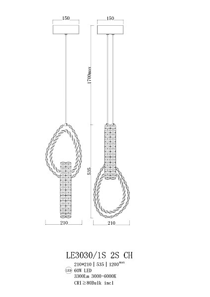 Светильник подвесной LEON Veronique LE3030/1S 2S CH