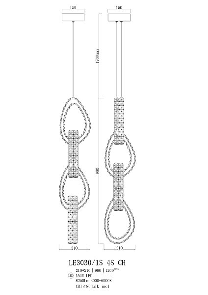 Светильник подвесной LEON Veronique LE3030/1S 4S CH