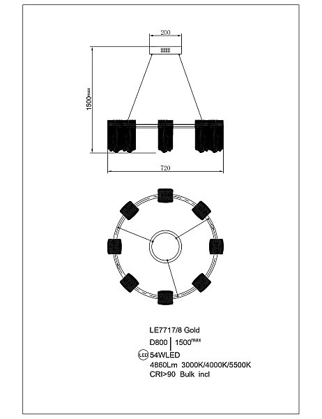 Подвесная люстра LEON Cascade LE7717/8 Gold