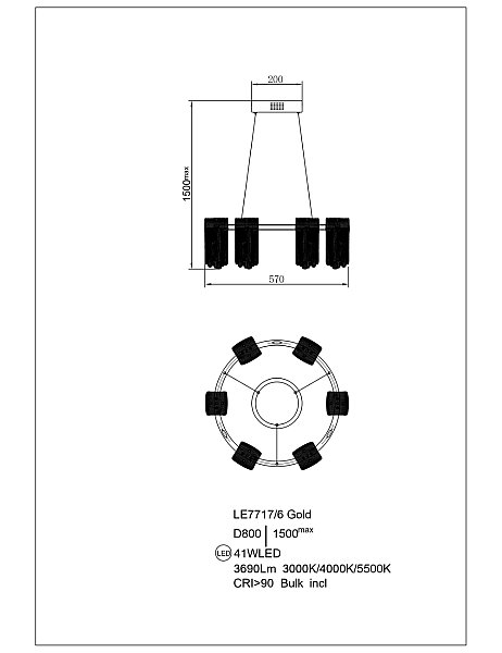 Подвесная люстра LEON Cascade LE7717/6 Gold