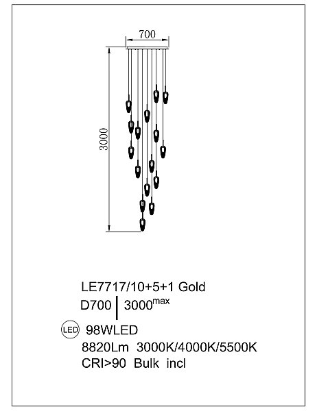 Светильник подвесной LEON Cascade LE7717/10+5+1 Gold