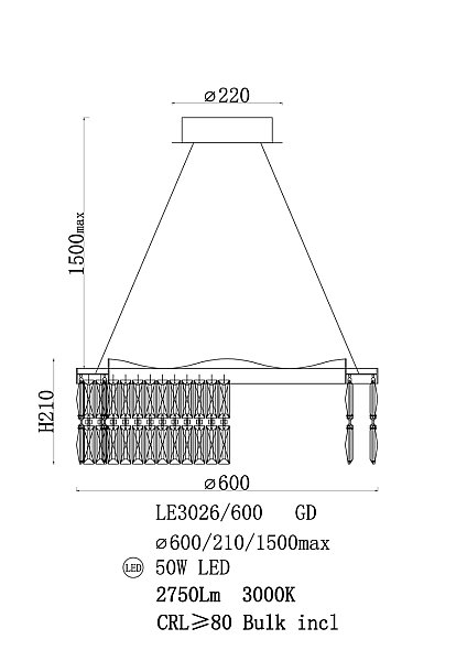 Подвесная люстра LEON Milana LE3026/600 GD