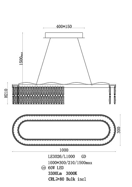 Подвесная люстра LEON Milana LE3026/1000L GD