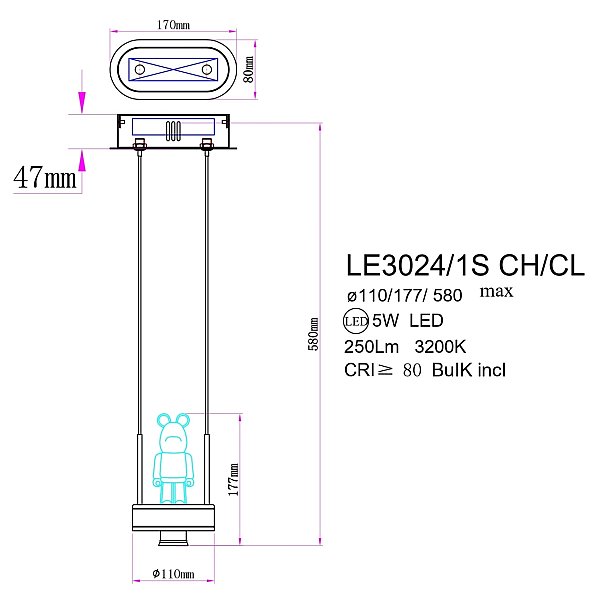 Светильник подвесной LEON Joli LE3024/1S CH/CL