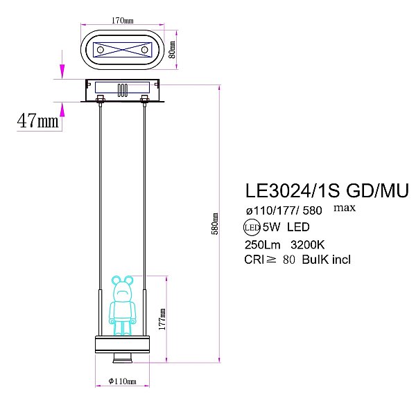 Светильник подвесной LEON Joli LE3024/1S GD/MU