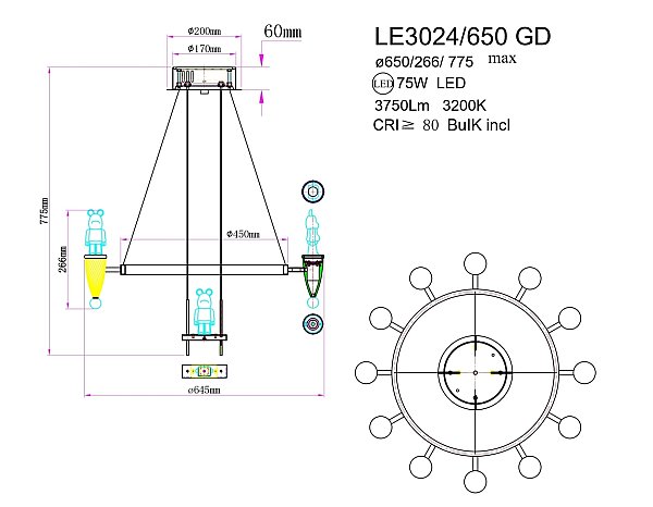 Подвесная люстра LEON Joli LE3024/650 GD