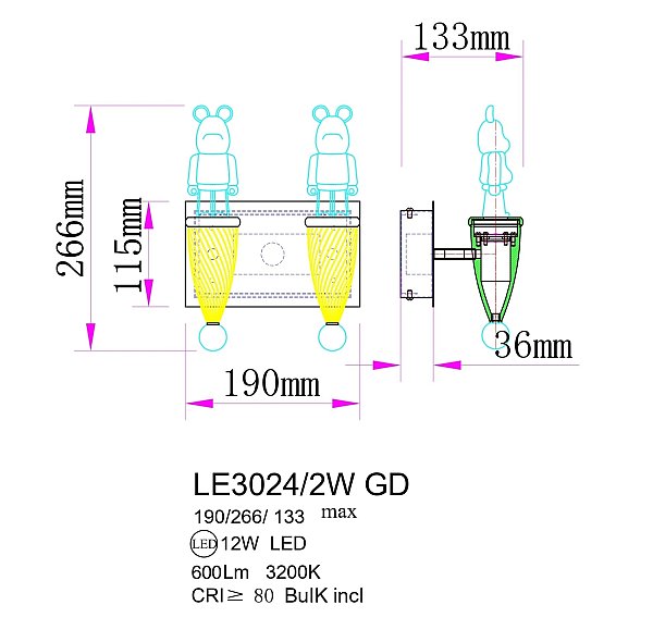 Настенное бра LEON Joli LE3024/2W GD