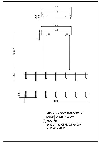 Светильник подвесной LEON Theona LE7701/7L Grey/Black Chrome
