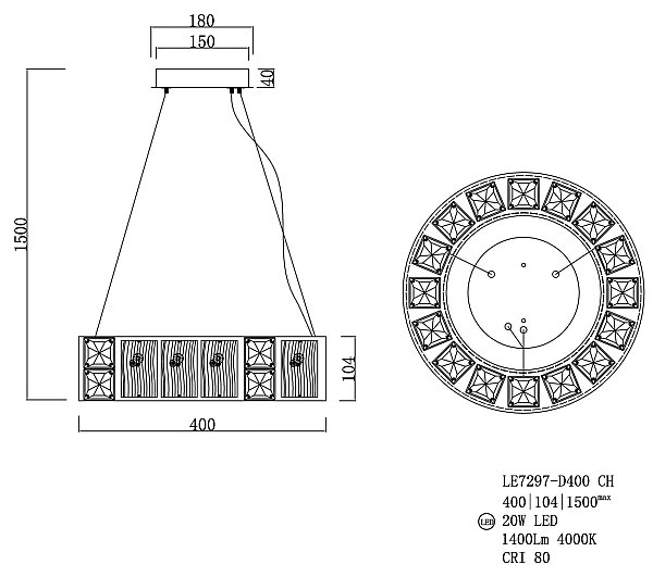 Подвесная люстра LEON Cercle LE7297-D400 CH