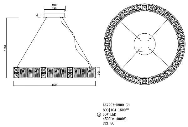 Подвесная люстра LEON Cercle LE7297-D800 CH