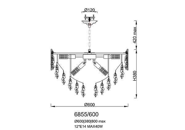 Подвесная люстра LEON Raisin LE6855/600 GD