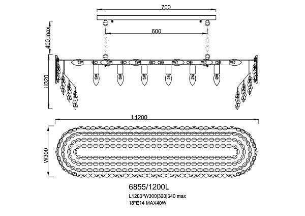 Подвесная люстра LEON Raisin LE6855/1200 GD