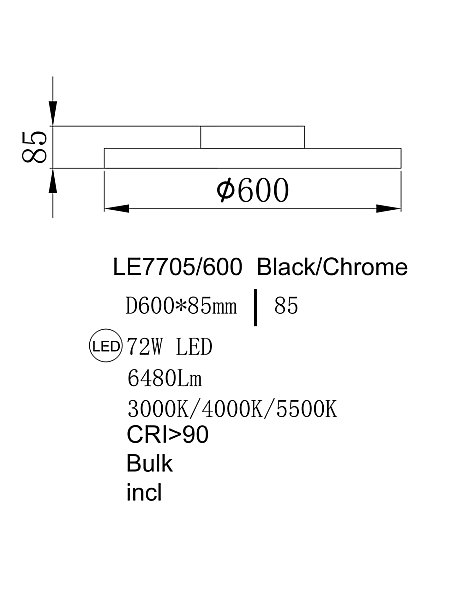 Светильник потолочный LEON Eclipse LE7705/600 Black Chrome