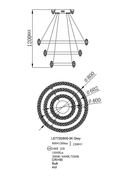 Подвесная люстра LEON Michel LE7720/800-3K Black Chrome