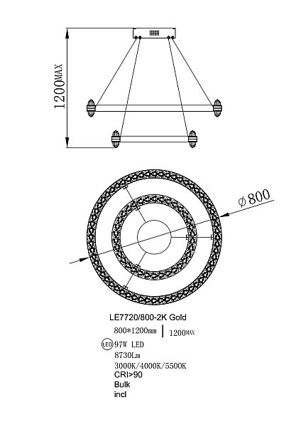Подвесная люстра LEON Michel LE7720/800-2K Gold