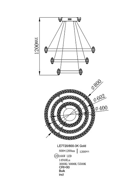 Подвесная люстра LEON Michel LE7720/800-3K Gold
