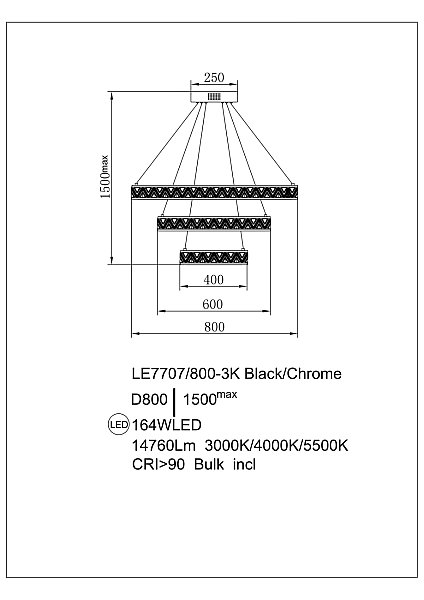 Подвесная люстра LEON Aida LE7707/800-3K Black Chrome