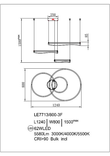 Подвесная люстра LEON Celeste LE7768/800-3F Black Chrome
