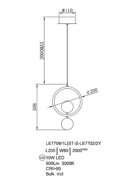 Светильник подвесной LEON Lilith LE7709/1L Black Chrome/Gold
