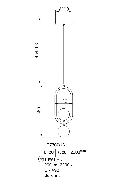 Светильник подвесной LEON Lilith LE7709/1S Black Chrome/Gold