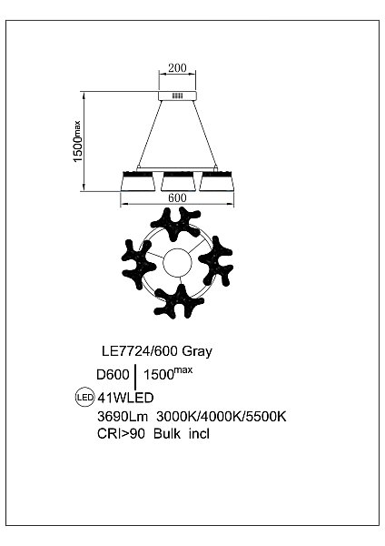 Подвесная люстра LEON Recif LE7724/600 Grey