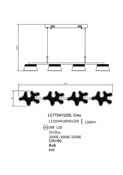 Светильник подвесной LEON Recif LE7724/1220L Grey
