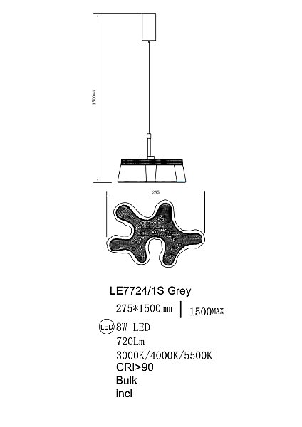 Светильник подвесной LEON Recif LE7724/1S Grey