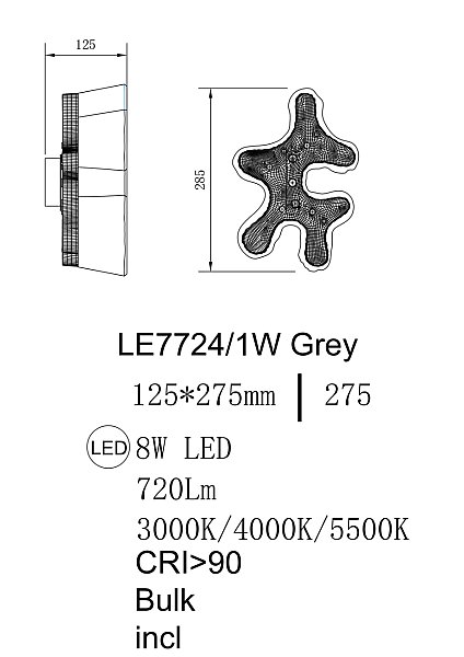 Настенный светильник LEON Recif LE7724/1W Grey