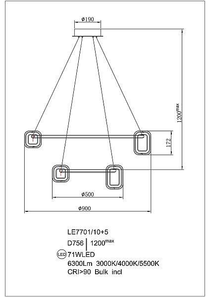 Подвесная люстра LEON Theona LE7701/10+5 Grey/Black Chrome