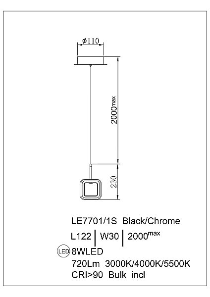 Светильник подвесной LEON Theona LE7701/1S Black Chrome