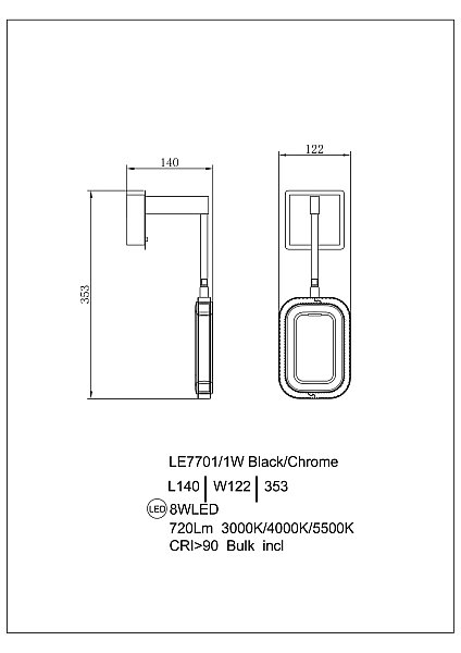 Настенное бра LEON Theona LE7701/1W Grey/Black Chrome