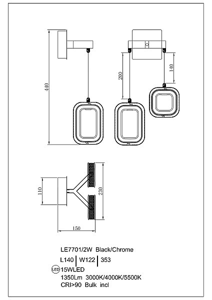 Настенное бра LEON Theona LE7701/2W Grey/Black Chrome